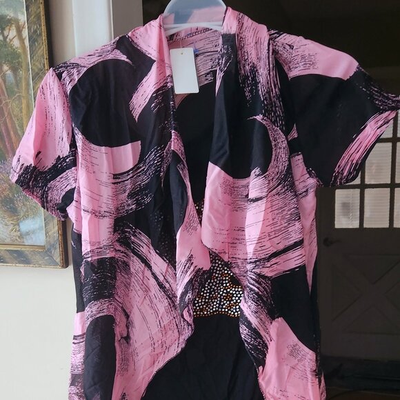 D9  Adorable Bejeweled bear tshirt attached to pink duster No tags 24" l 18 wide - Picture 3 of 5